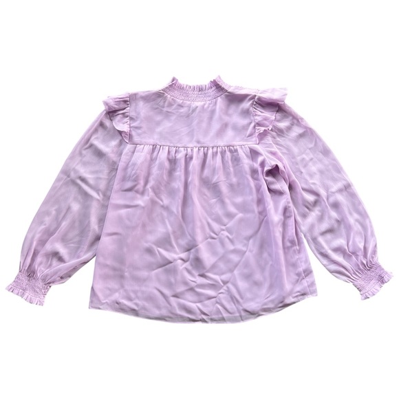 Ann Taylor Purple Smocked Yoke Ruffle Blouse - Picture 3 of 7